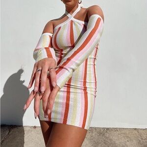 NWT Princess Polly Striped Off-Shoulder Mini Dress